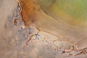 Abstract Aerial Photo of Shark Bay, Western Australia. With Beautiful Colours And Textures Of The Sand And Water. Green, Yellow And Rust Red